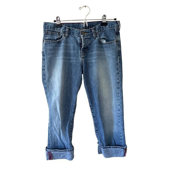Abercrombie and Fitch jeans women's 8 blue roll over button fly cropped - Picture 1 of 8